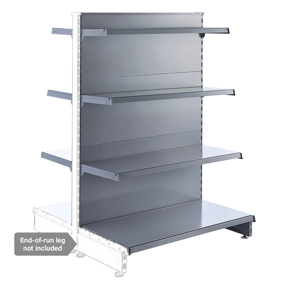 Silver Retail Shelving Modular Gondola Unit - 6 x Staggered Shelves - H1400mm