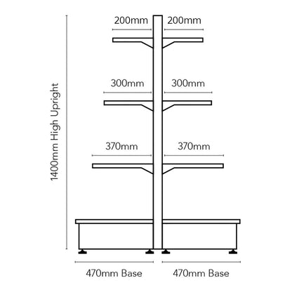 Silver Retail Shelving Modular Gondola Unit - 6 x Staggered Shelves - H1400mm
