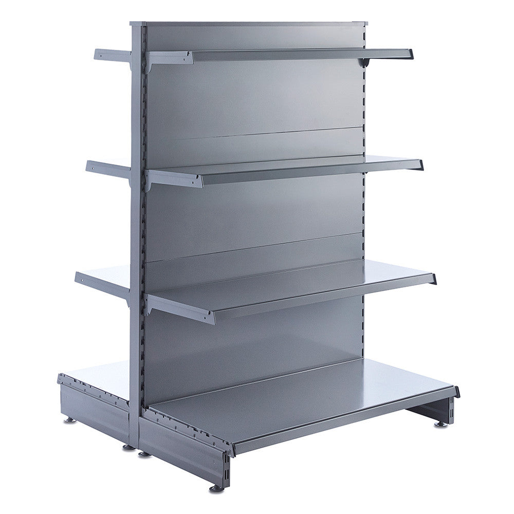 Silver Retail Shelving Modular Gondola Unit - 6 x Staggered Shelves - H1400mm