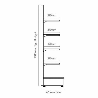 Silver Retail Shelving Modular Wall Unit - 4 x 370mm Shelves - H1800mm