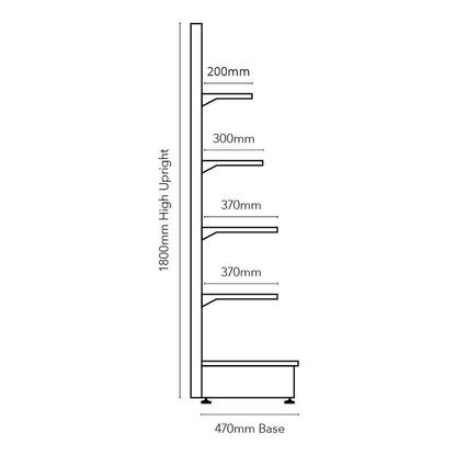 Silver Retail Shelving Modular Wall Unit - 4 x Staggered Shelves - H1800mm x W1000mm