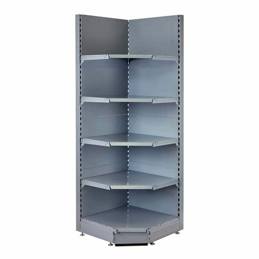 Silver Retail Shelving 90 Deg. Wall Corner Unit - 4 x 370mm Shelves - H1800mm