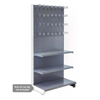Silver Retail Shelving Modular Wall Unit - Perforated Back Panels - 2 Shelves and 32 Hooks - H1800mm