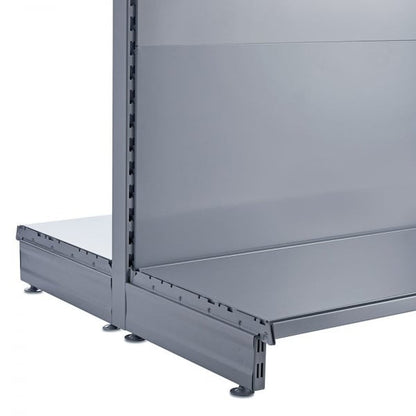 Silver Retail Shelving Modular Gondola Unit - Plain Back Panels - 2 x Base Shelves