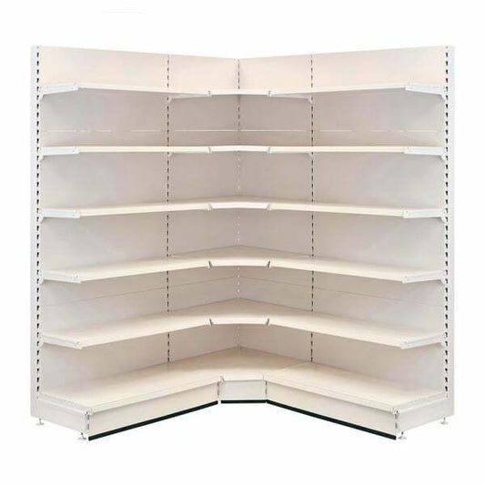 Jura White Retail Shelving 90 Deg. Wall Corner Unit - 5 x 370mm Shelves - H1800mm