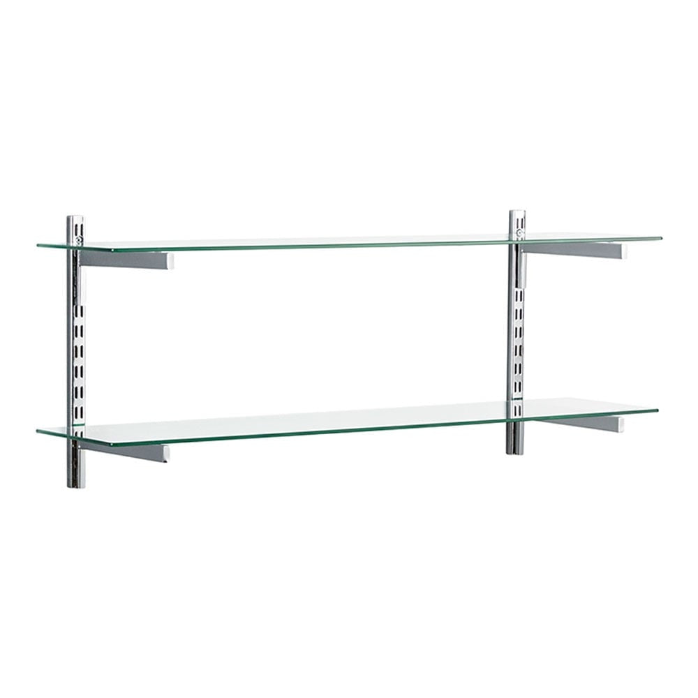 Chrome & Glass Twin Slot Shelving Kit - D300mm - 2 Shelves, 4 Square Brackets