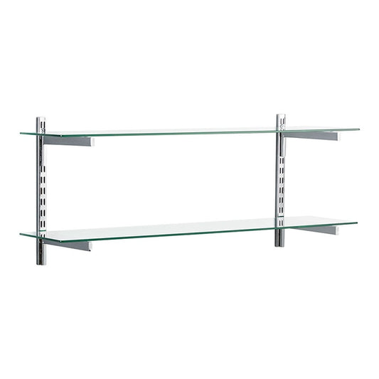 Chrome & Glass Twin Slot Shelving Kit - D300mm - 2 Shelves, 4 Square Brackets