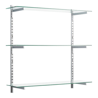 Chrome & Glass Twin Slot Shelving Kit - D250mm - 3 Shelves, 6 Square Brackets
