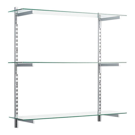 Chrome & Glass Twin Slot Shelving Kit - D250mm - 3 Shelves, 6 Square Brackets