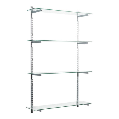 Chrome & Glass Twin Slot Shelving Kit - D250mm - 4 Shelves, 8 Square Brackets