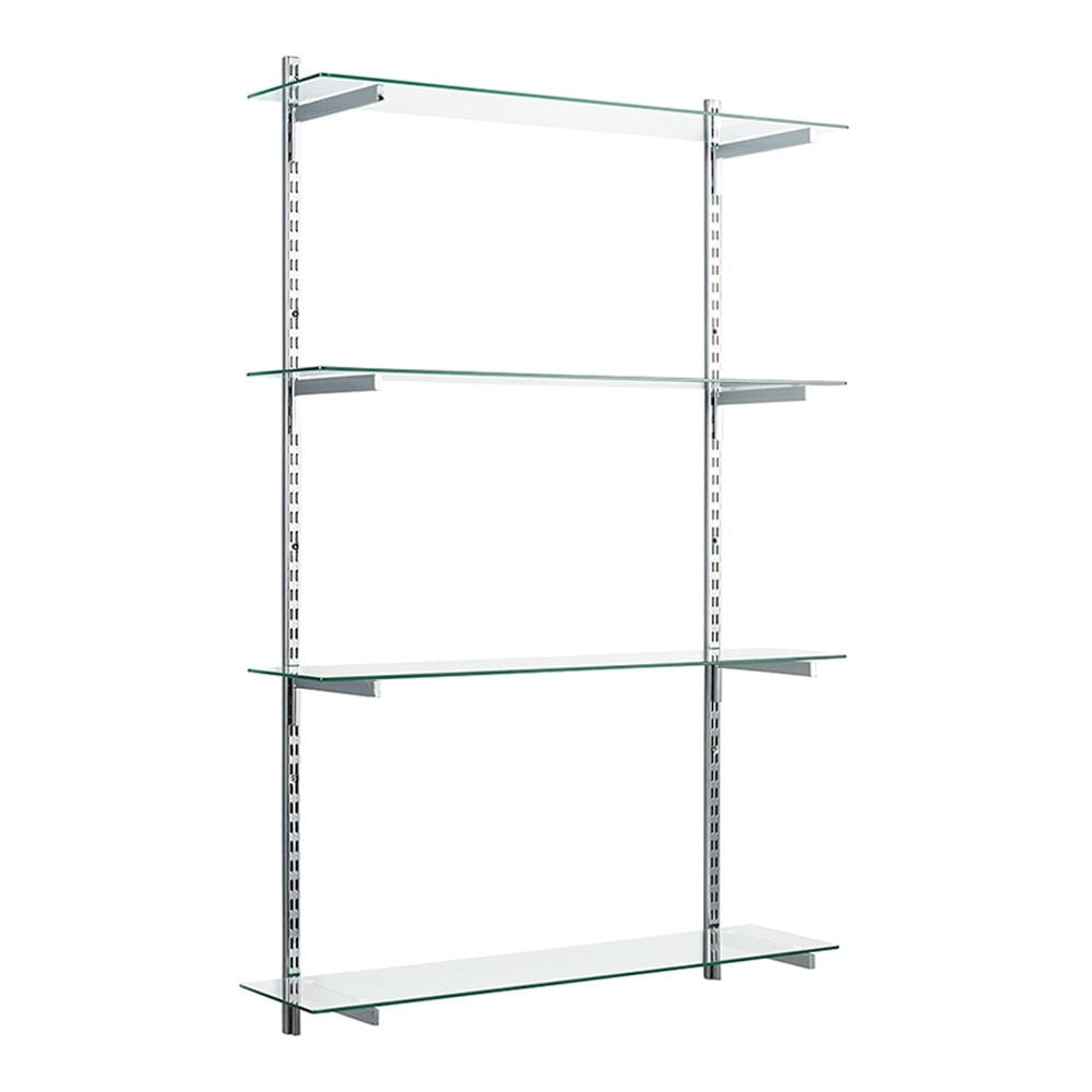 Chrome & Glass Twin Slot Shelving Kit - D300mm - 4 Shelves, 8 Square Brackets