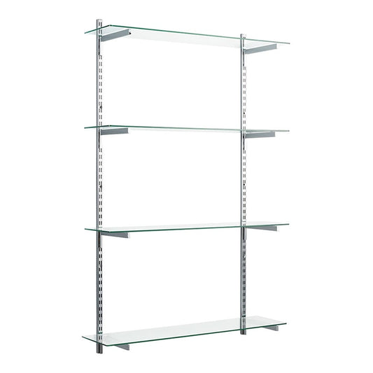 Chrome & Glass Twin Slot Shelving Kit - D300mm - 4 Shelves, 8 Square Brackets