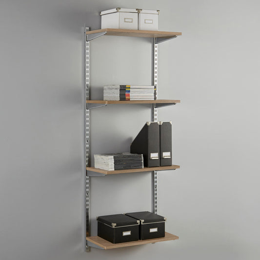 Chrome & Oak Twin Slot Shelving Kit - H1600mm - 4 Shelves