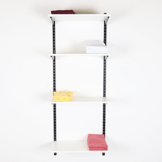 Black & White Steel Twin Slot Shelving Kit - W1000mm - 4 Shelves