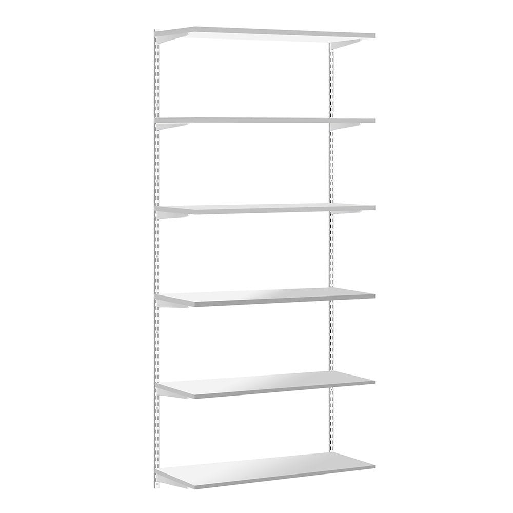 White Twin Slot Shelving Kit - H1980mm - 6 Wooden Shelves