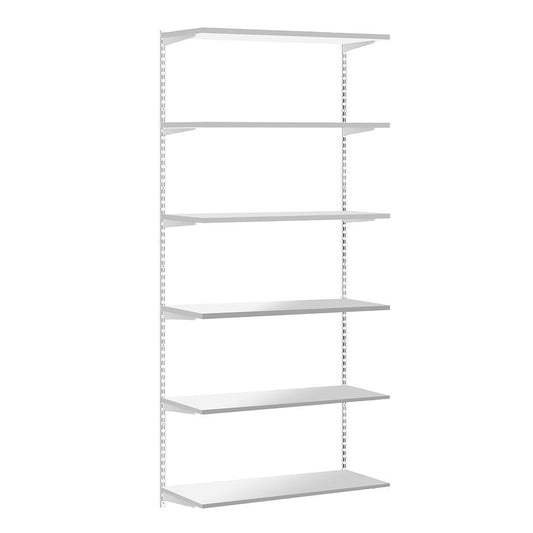 White Twin Slot Shelving Kit - H1980mm - 6 Wooden Shelves