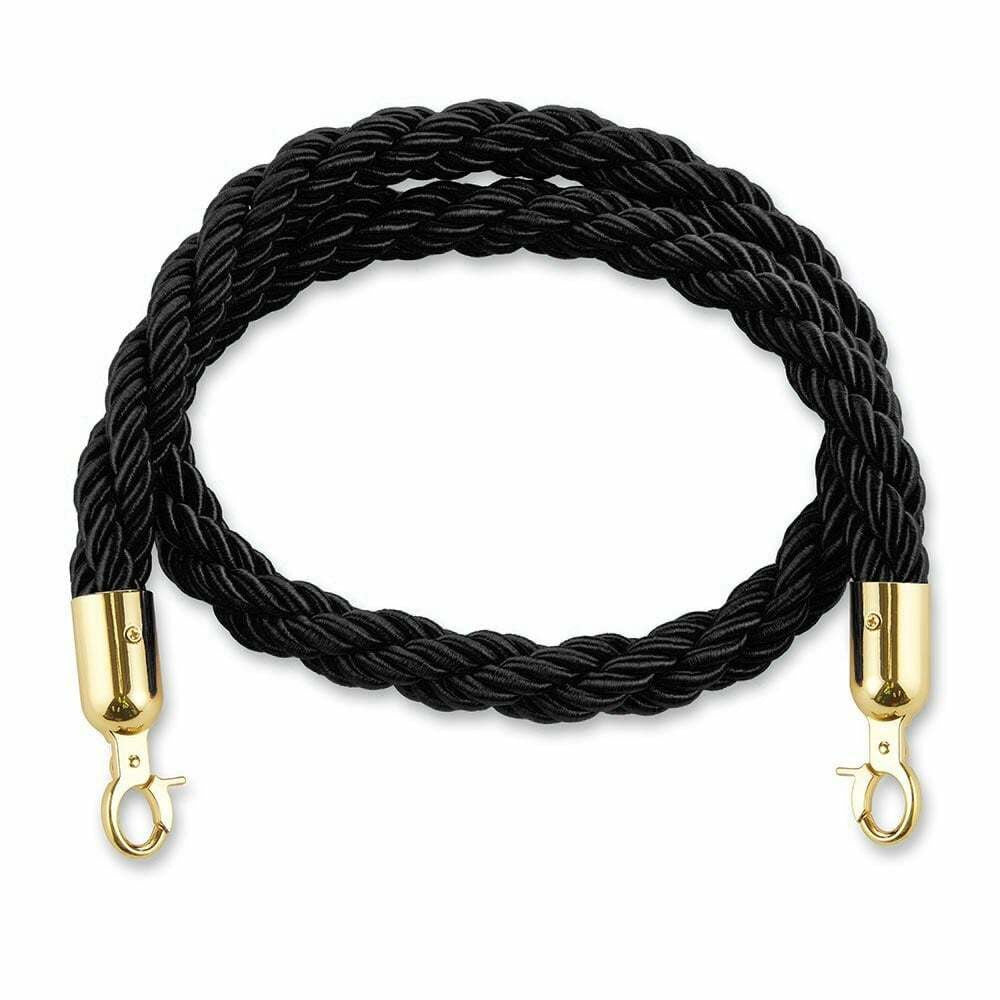 1.5m Barrier Rope - Black Twisted Rope with Gold Fittings