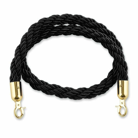 1.5m Barrier Rope - Black Twisted Rope with Gold Fittings