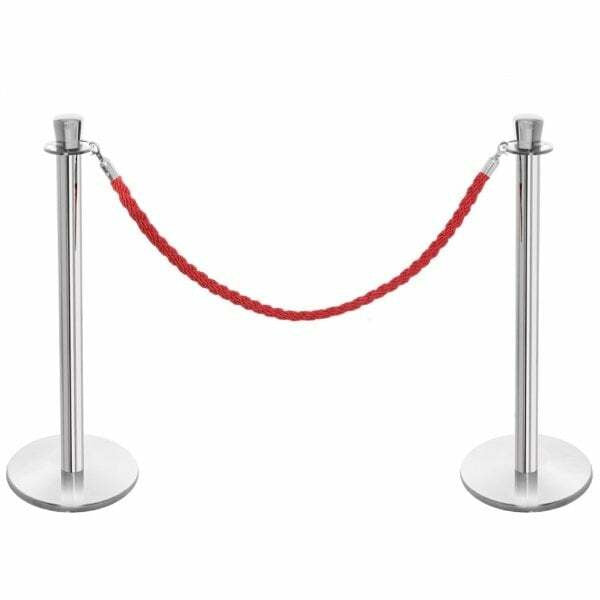 6 x Premium Rope Barrier Posts - Polished Stainless Steel Posts with 5 x Red Twisted Ropes