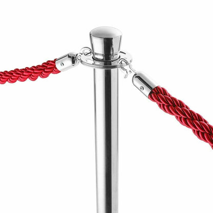 6 x Premium Rope Barrier Posts - Polished Stainless Steel Posts with 5 x Red Twisted Ropes