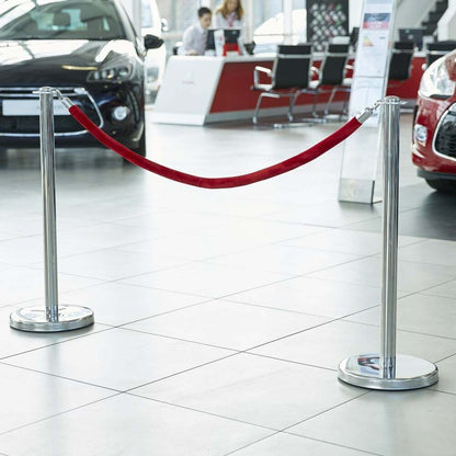 6 x Rope Barrier Posts - Polished Stainless Steel Posts with 5 x Red Velvet Ropes