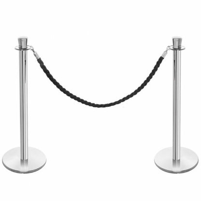 Pair of Premium Rope Barrier Posts - Polished Stainless Steel Posts with Black Twisted Rope