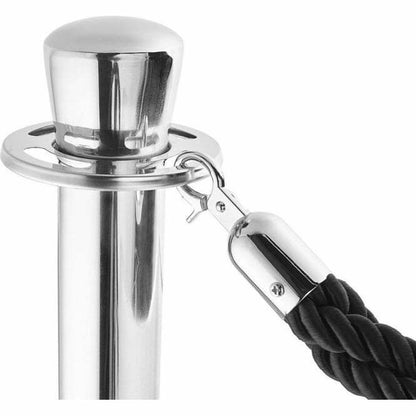 Pair of Premium Rope Barrier Posts - Polished Stainless Steel Posts with Black Twisted Rope