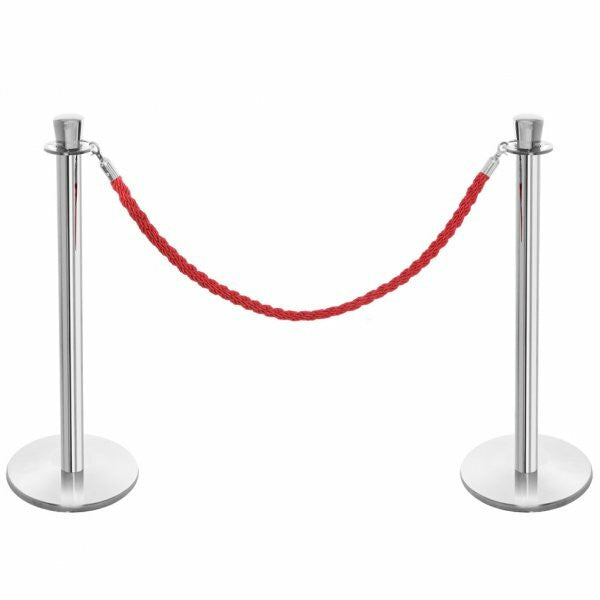 Pair of Premium Rope Barrier Posts - Polished Stainless Steel Posts with Red Velvet Rope