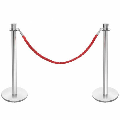 Pair of Premium Rope Barrier Posts - Polished Stainless Steel Posts with Red Velvet Rope