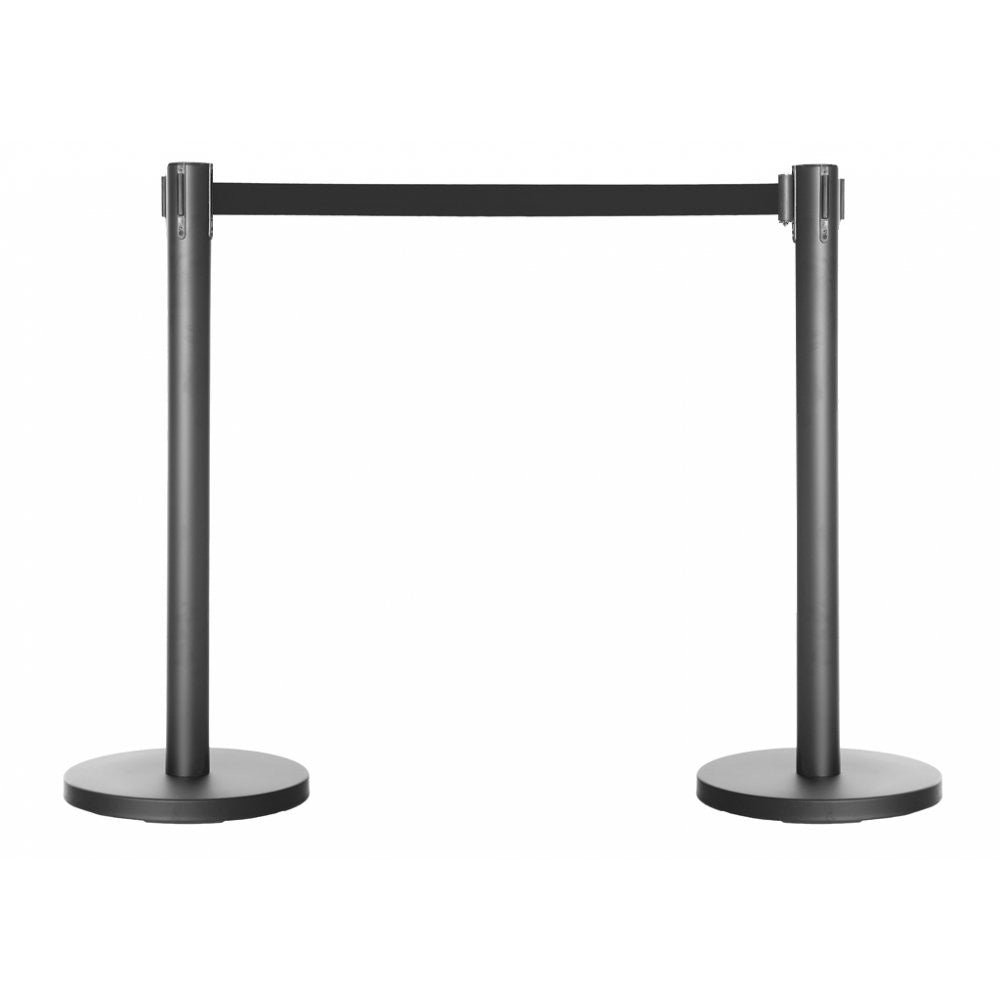 Pair of Retractable Belt Barrier Posts - Black Posts with Black Webbed Belts