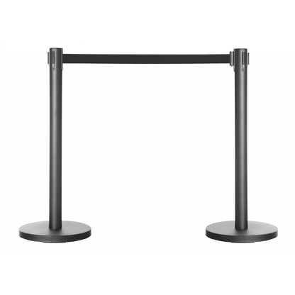 Pair of Retractable Belt Barrier Posts - Black Posts with Black Webbed Belts