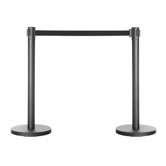 Pair of Retractable Belt Barrier Posts - Black Posts with Black Webbed Belts