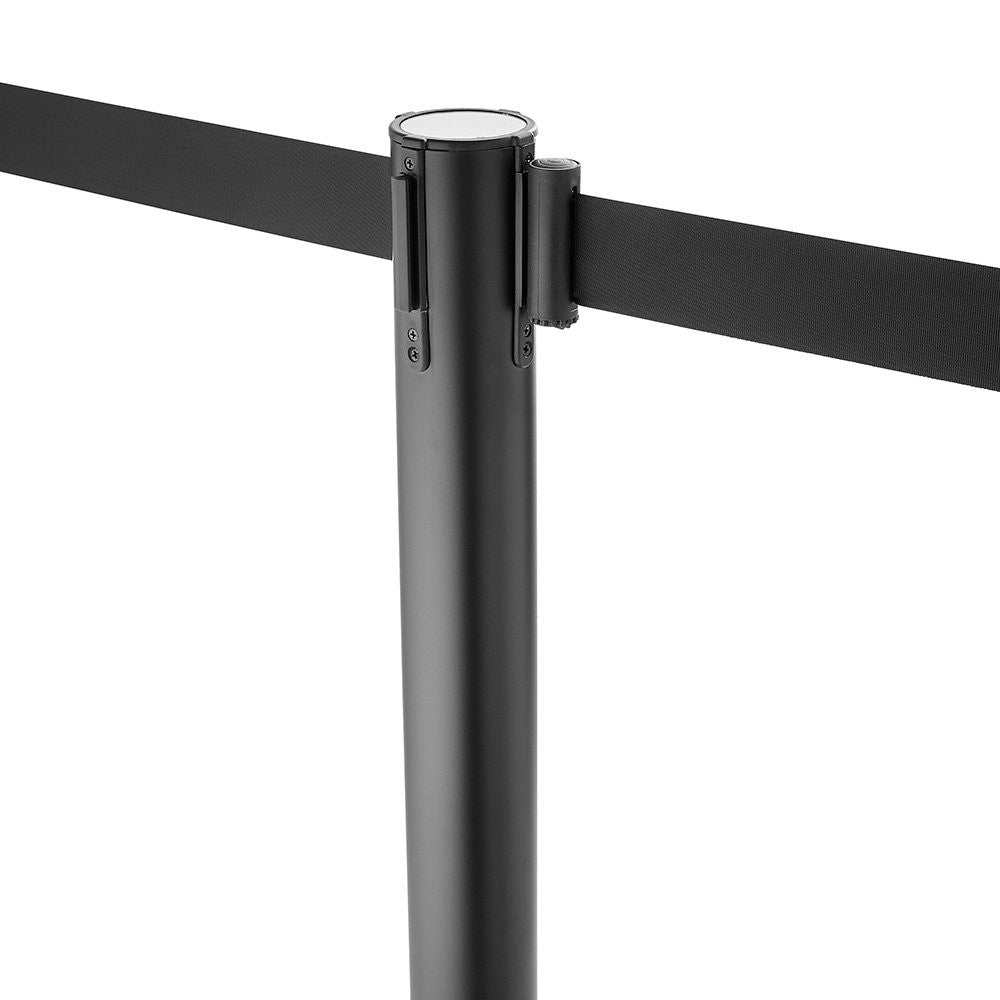 Pair of Retractable Belt Barrier Posts - Black Posts with Black Webbed Belts