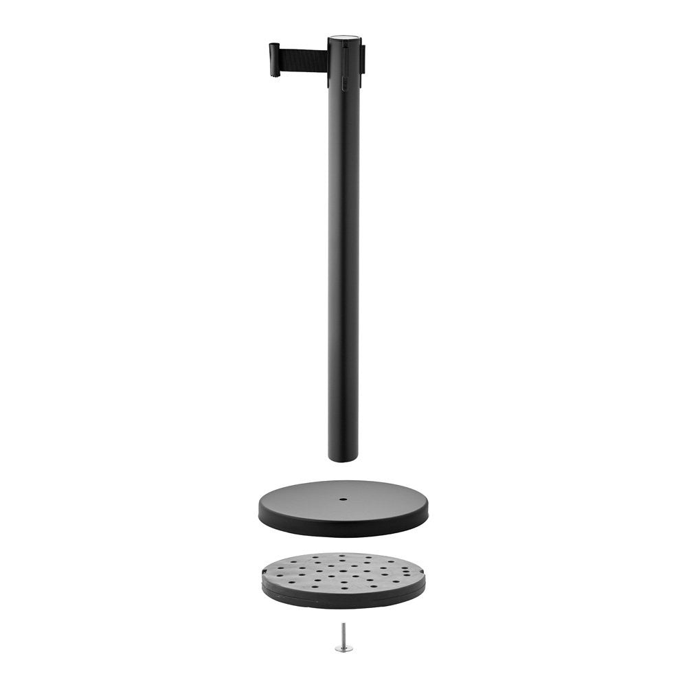 Pair of Retractable Belt Barrier Posts - Black Posts with Black Webbed Belts