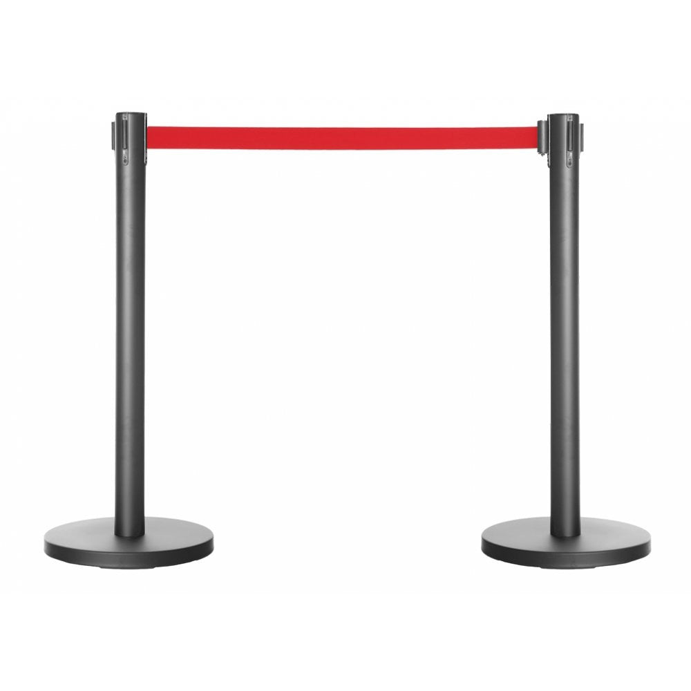 Pair of Retractable Belt Barrier Posts - Black Posts with Red Webbed Belts