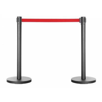 Pair of Retractable Belt Barrier Posts - Black Posts with Red Webbed Belts