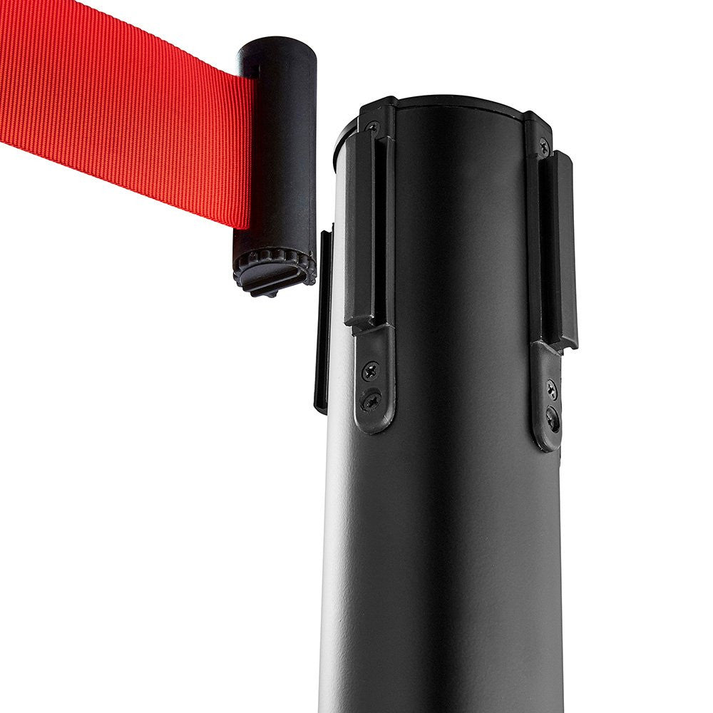 Pair of Retractable Belt Barrier Posts - Black Posts with Red Webbed Belts