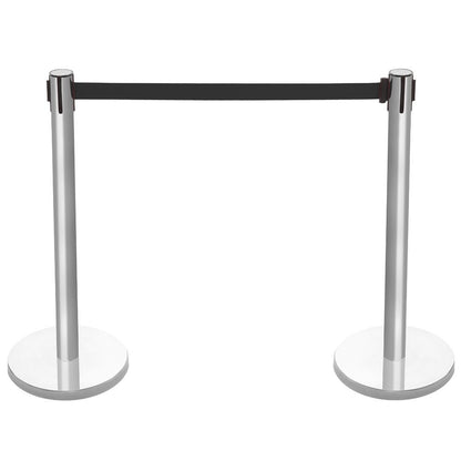 Pair of Retractable Belt Barriers - Brushed Stainless Steel Posts with Black Belts