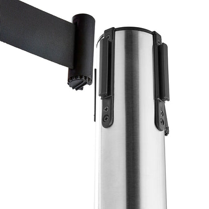 Pair of Retractable Belt Barriers - Brushed Stainless Steel Posts with Black Belts