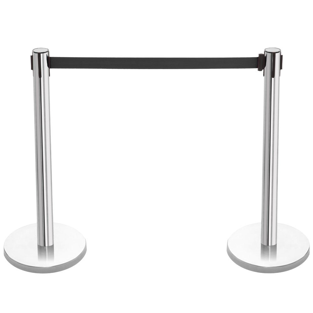 Pair of Retractable Belt Barriers - Polished Stainless Steel Posts with Black Belts