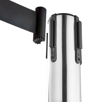 Pair of Retractable Belt Barriers - Polished Stainless Steel Posts with Black Belts