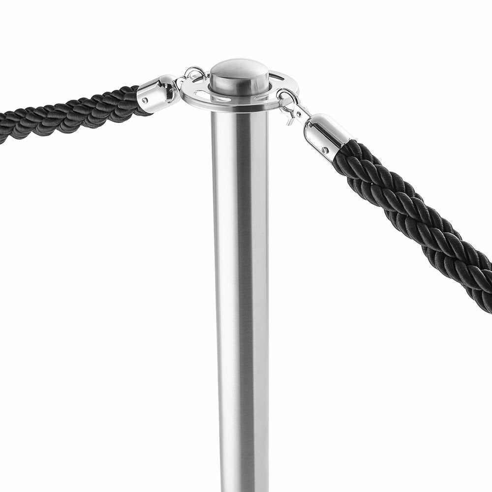 Pair of Rope Barrier Posts - Brushed Stainless Steel Posts with Black Twisted Rope