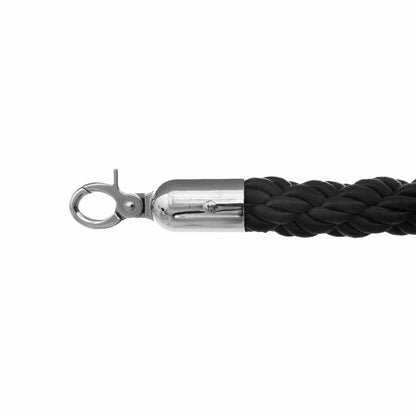Pair of Rope Barrier Posts - Brushed Stainless Steel Posts with Black Twisted Rope