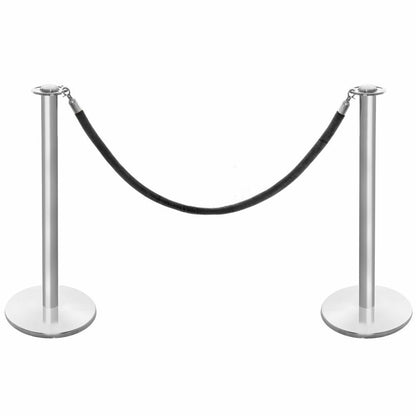 Pair of Rope Barrier Posts - Brushed Stainless Steel Posts with Black Velvet Rope