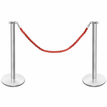 Pair of Rope Barrier Posts - Brushed Stainless Steel Posts with Red Twisted Rope
