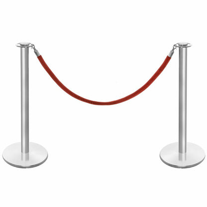 Pair of Rope Barrier Posts - Brushed Stainless Steel Posts with Red Velvet Rope