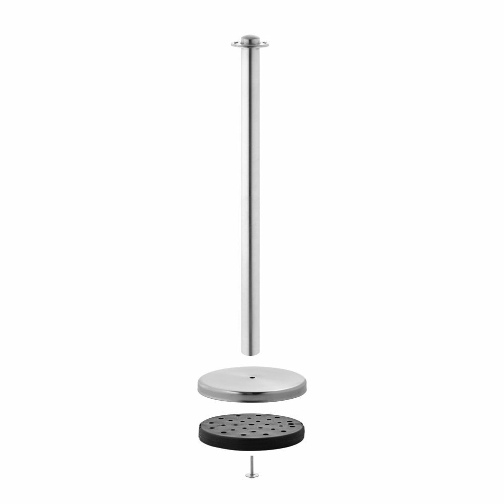 Pair of Rope Barrier Posts - Brushed Stainless Steel Posts with Red Velvet Rope
