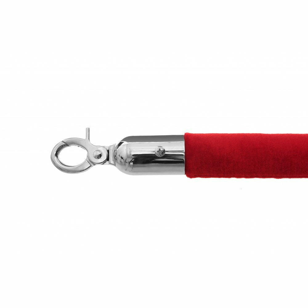 Pair of Rope Barrier Posts - Brushed Stainless Steel Posts with Red Velvet Rope