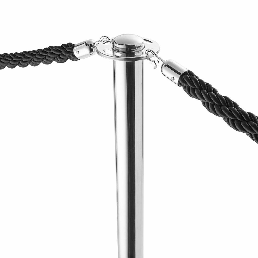 Pair of Rope Barrier Posts - Polished Stainless Steel Posts with Black Twisted Rope