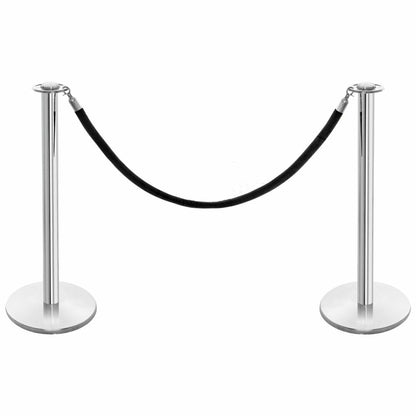 Pair of Rope Barrier Posts - Polished Stainless Steel Posts with Black Velvet Rope